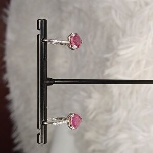 Colleen Lopez Sterling Silver Ruby & White Zircon Heart Drop Earrings NEW